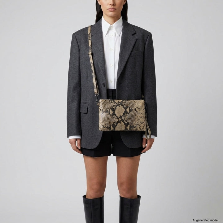 Italian Genuine Python-Print Suede Crossbody Bag | Lecce