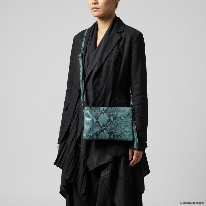 Italian Genuine Python-Print Suede Crossbody Bag | Lecce