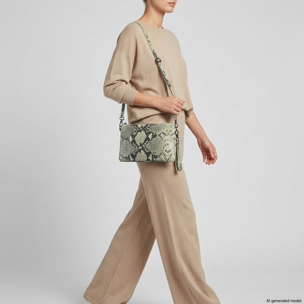 Italian Genuine Python-Print Suede Crossbody Bag | Lecce from KADOU Boutique