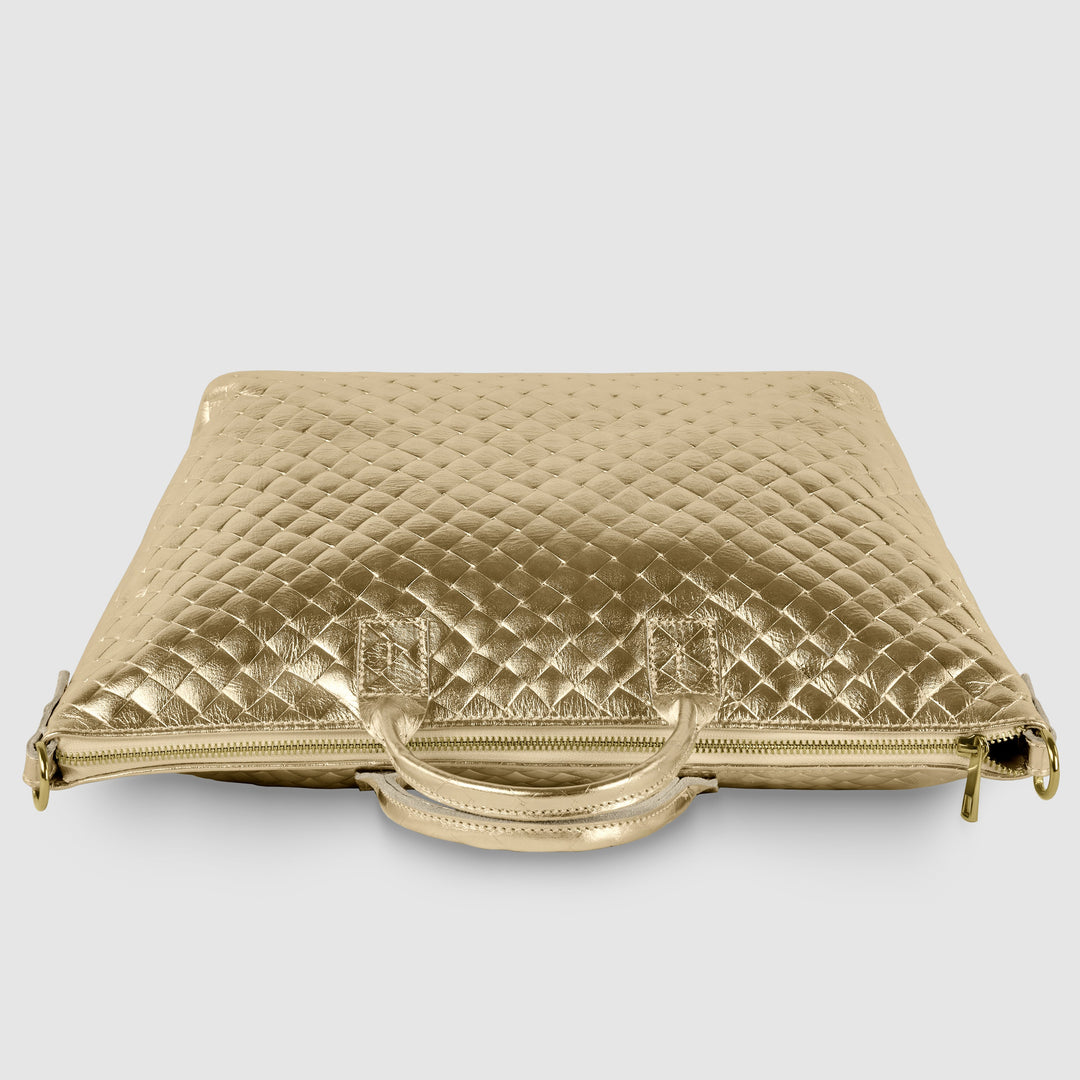 Italian Genuine Woven-Embossed Metallic Suede Top-Handle Bag | Urbino