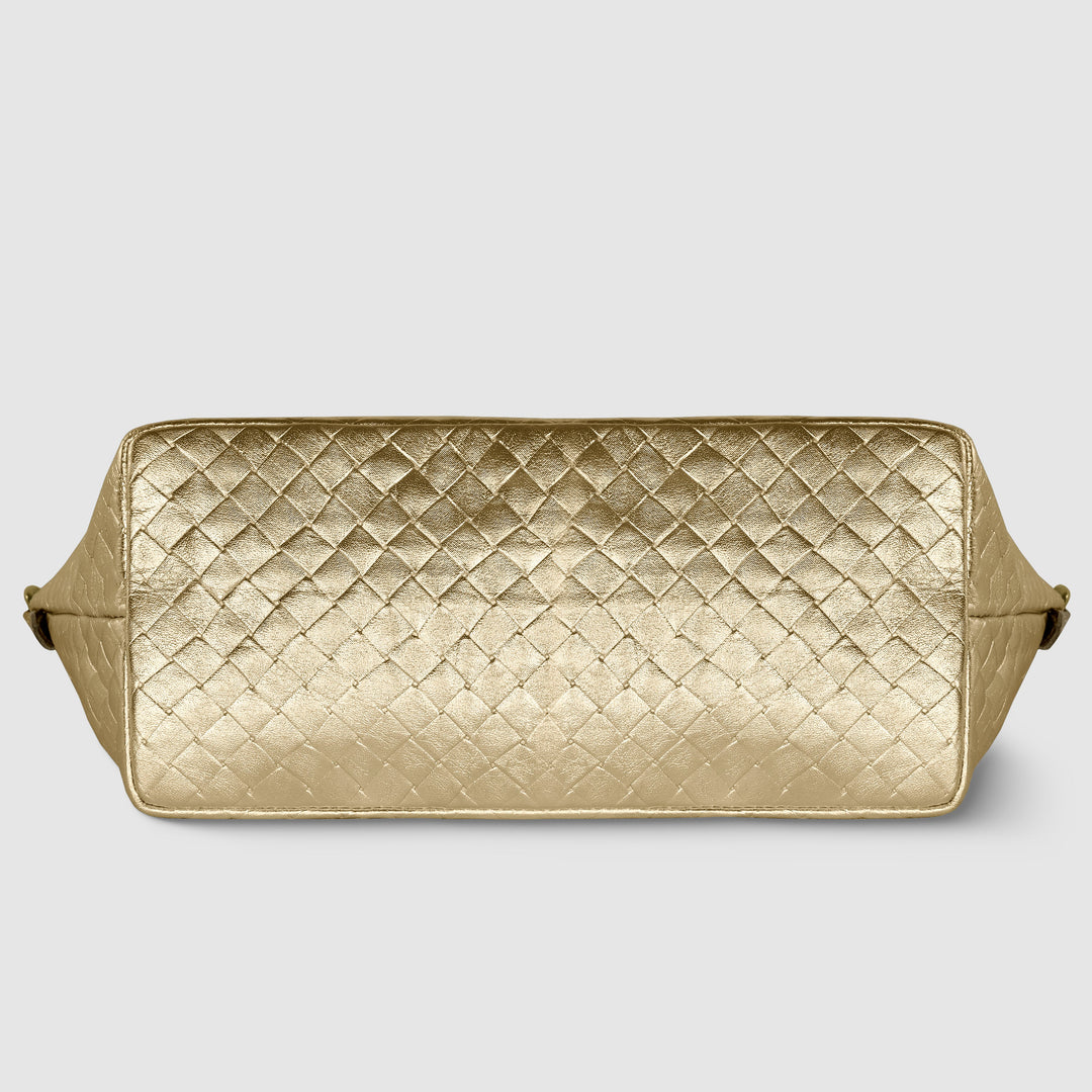 Italian Genuine Woven-Embossed Metallic Suede Top-Handle Bag | Urbino