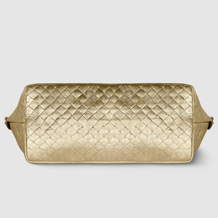 Italian Genuine Woven-Embossed Metallic Suede Top-Handle Bag | Urbino