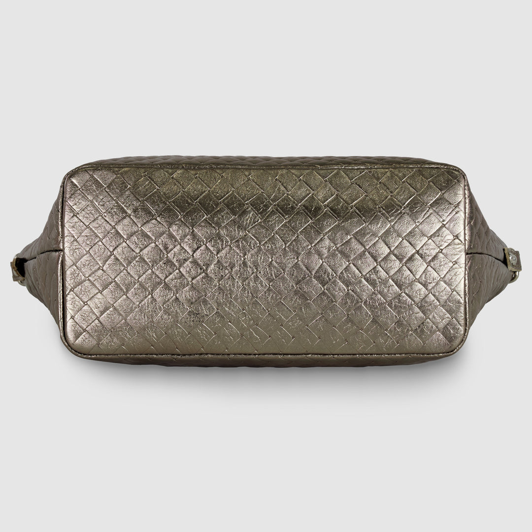 Italian Genuine Woven-Embossed Metallic Suede Top-Handle Bag | Urbino