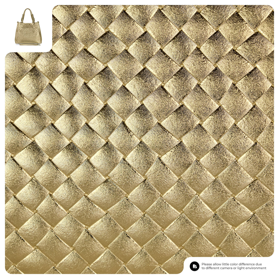 Italian Genuine Woven-Embossed Metallic Suede Top-Handle Bag | Savona