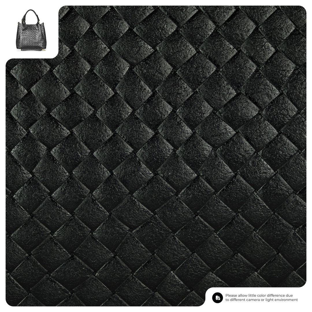 Italian Genuine Woven-Embossed Metallic Suede Top-Handle Bag | Savona