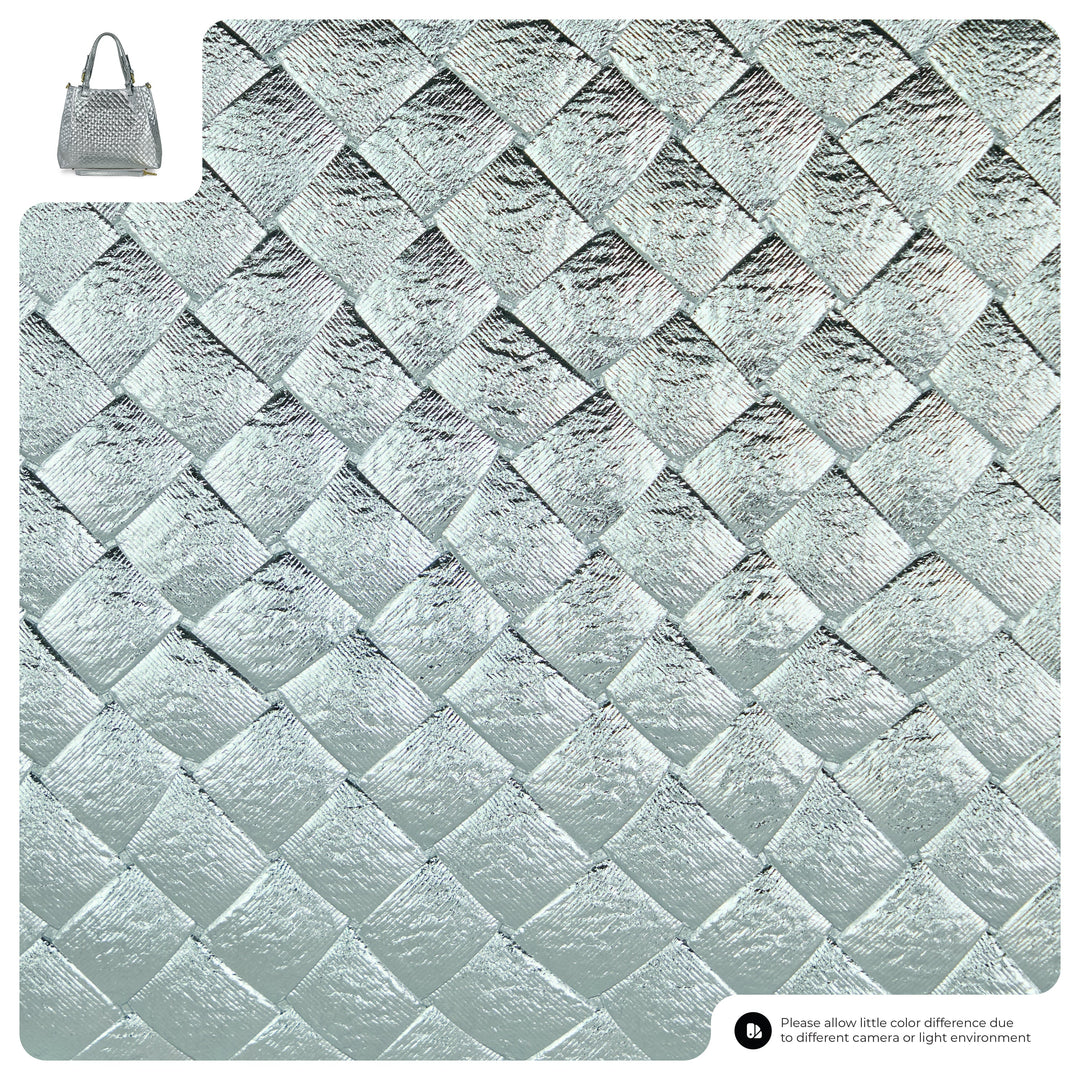 Italian Genuine Woven-Embossed Metallic Suede Top-Handle Bag | Savona