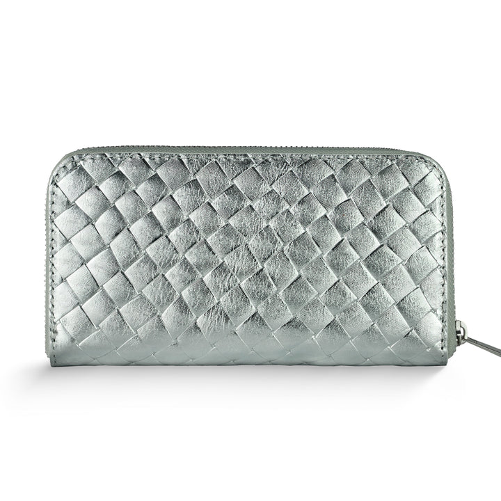 Italian Genuine Woven-Embossed Metallic Suede Wallet | Trento