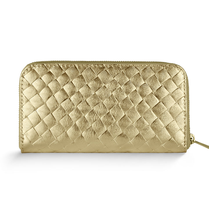Italian Genuine Woven-Embossed Metallic Suede Wallet | Trento