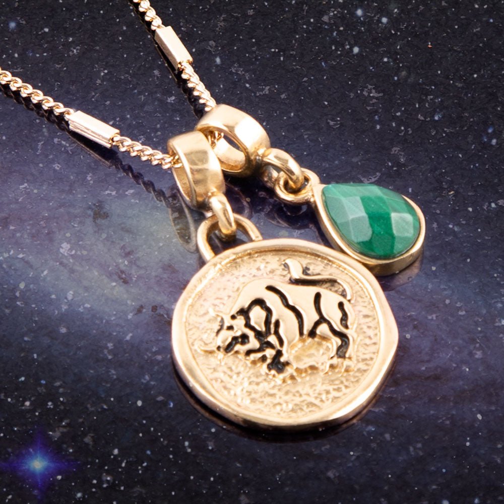 Taurus - Zodiac Green Malachite Golden Charm Necklace from KADOU Boutique
