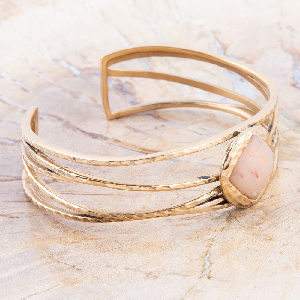 Terra Peach Moonstone and Golden Cuff Bracelet from KADOU Boutique