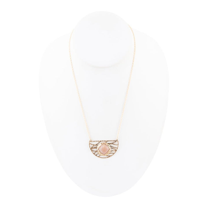 Terra Pink Peach Moonstone and Golden Bronze Necklace