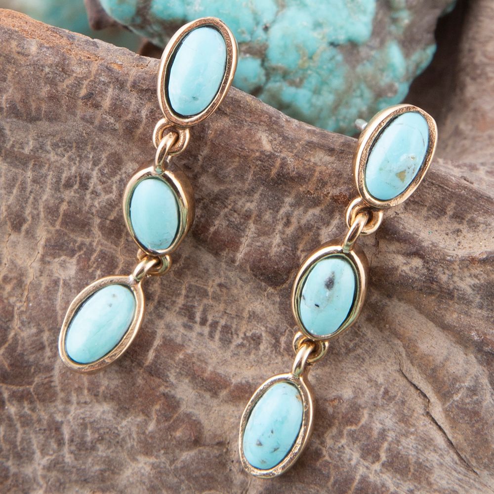 Three Times the Blue Turquoise Golden Drop Earrings from KADOU Boutique