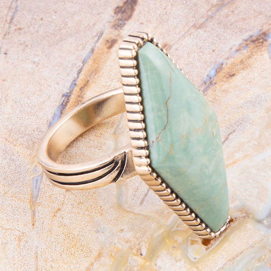 Trillion Green Turquoise Golden Ring from KADOU Boutique
