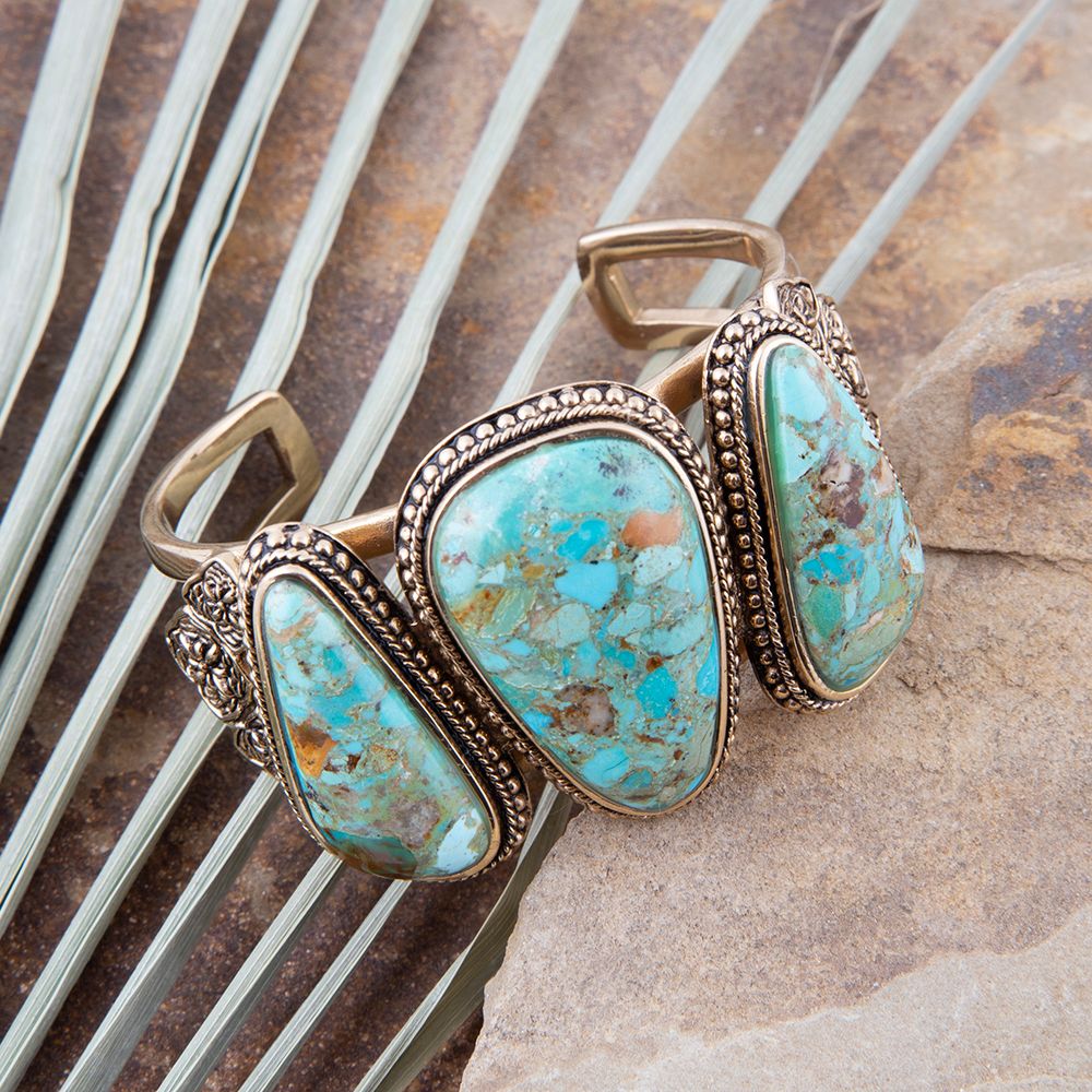 Trio Blue Turquoise Golden Cuff Bracelet from KADOU Boutique