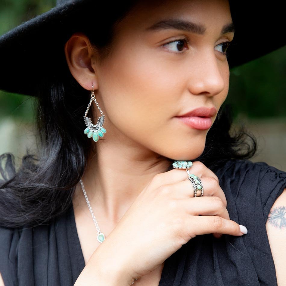 Triple Play Blue Turquoise and Sterling Silver Stack Ring from KADOU Boutique