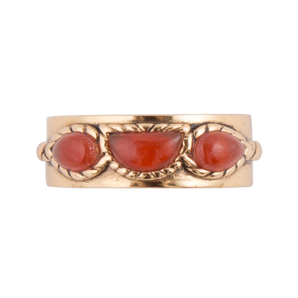Triple Stone Orange Carnelian and Golden Ring from KADOU Boutique