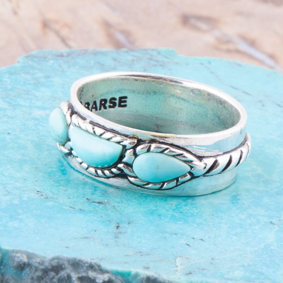 Triple Stone Simplicity Blue Turquoise and Sterling Silver Ring from KADOU Boutique