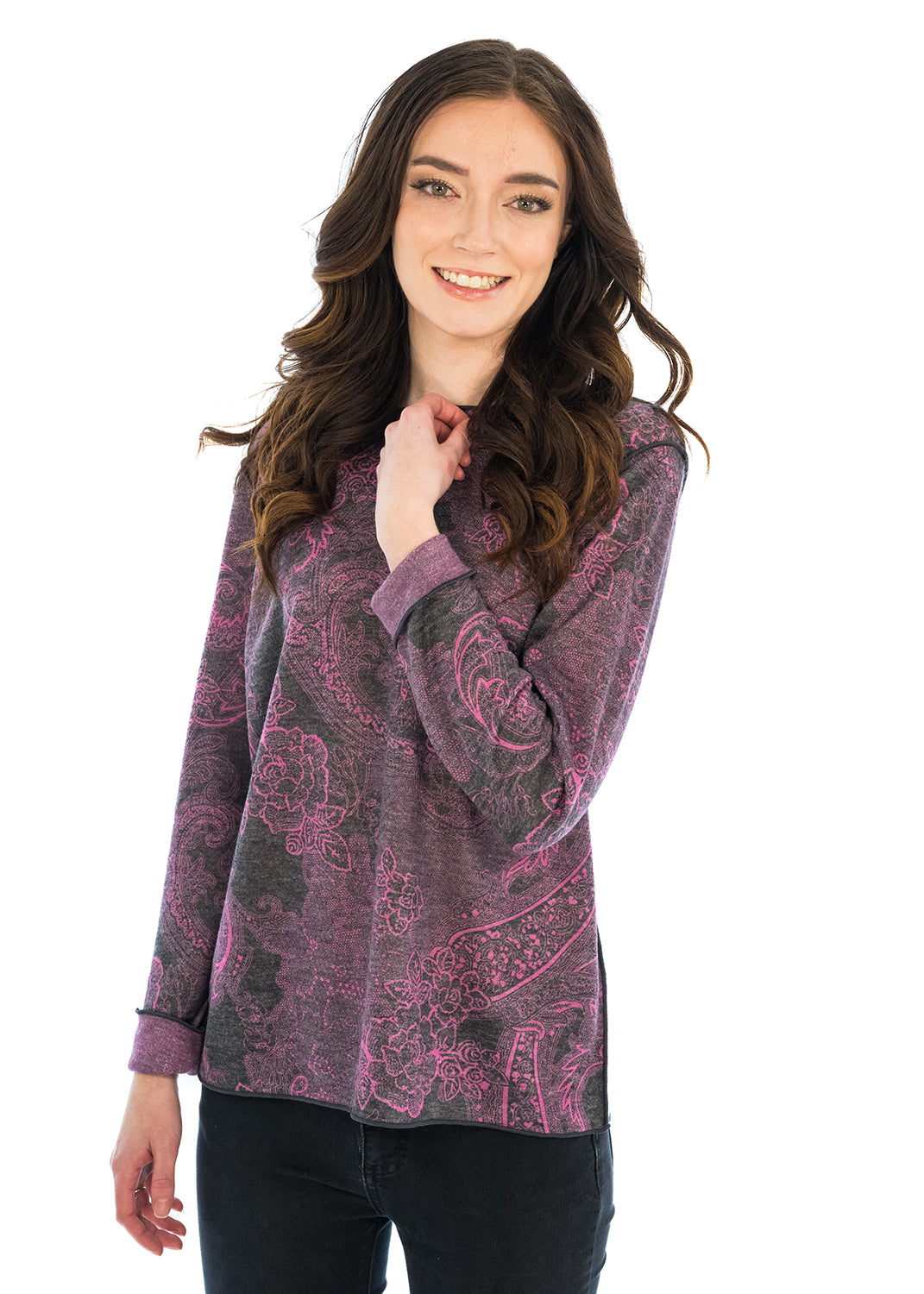 Reversible Crewneck Paisley Print Top