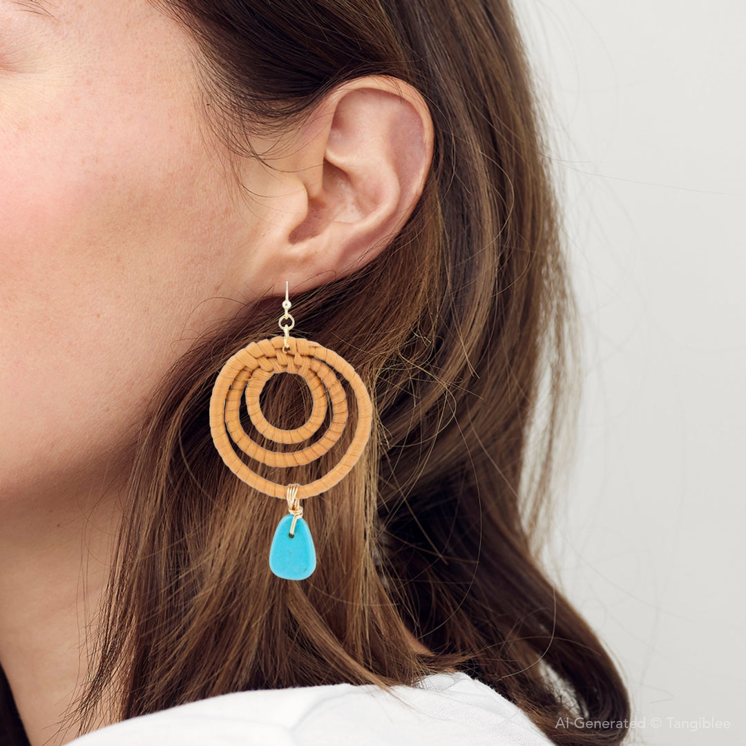 Tulum Blue Magnesite Rattan Golden Drop Earrings