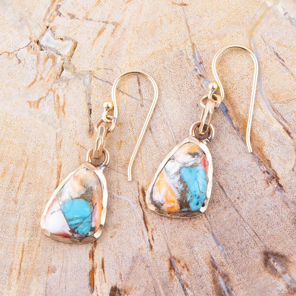 Turquoise and Spiny Oyster Matrix and Bronze Earrings from KADOU Boutique