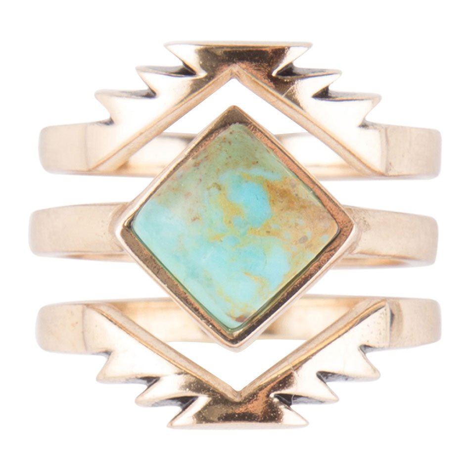 Aztec Blue Turquoise Golden Ring Set from KADOU Boutique