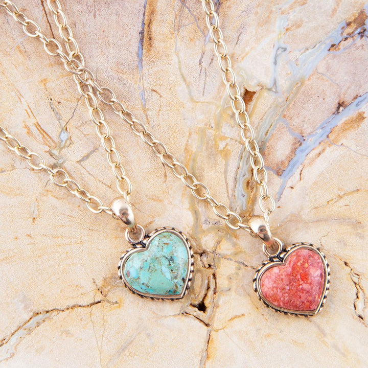 Turquoise Heart Pendant and Bronze Necklace from KADOU Boutique