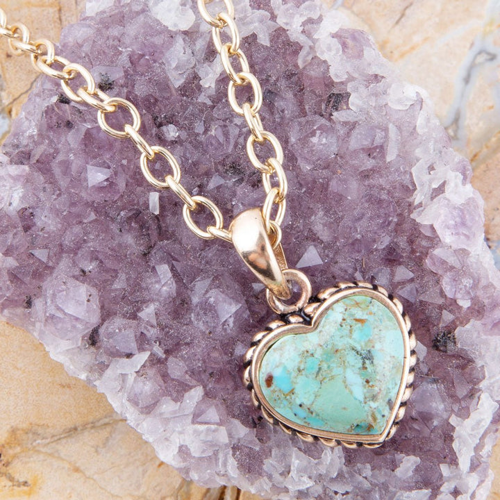 Turquoise Heart Pendant and Bronze Necklace from KADOU Boutique