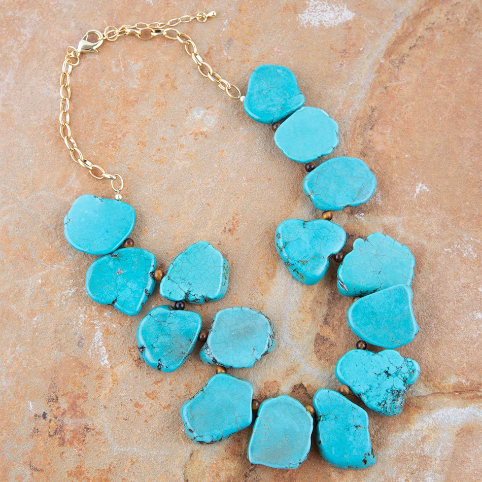 Turquoise Magnesite Slab Golden Necklace from KADOU Boutique