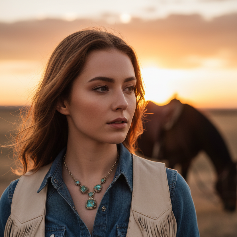 Earth and Sky Blue Turquoise Golden Necklace from KADOU Boutique