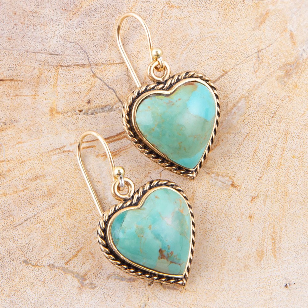 Blue Turquoise Rope My Heart and Golden Earrings from KADOU Boutique