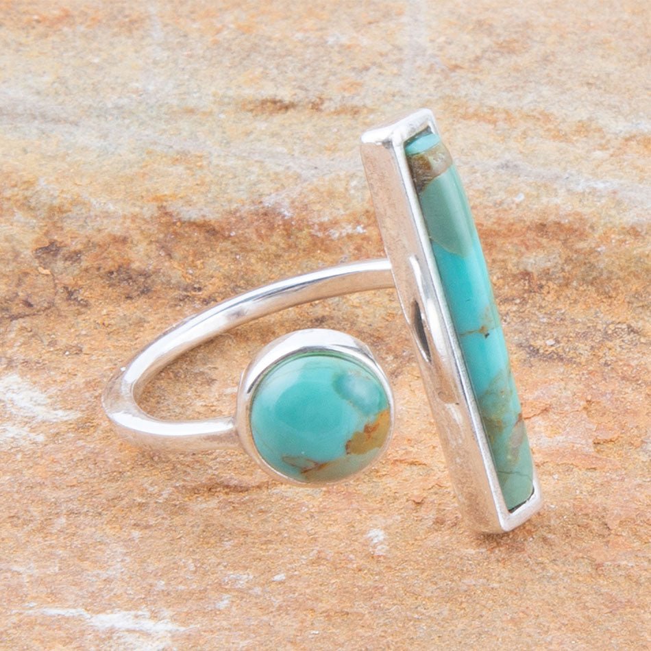 Blue Turquoise Size Adjustable Sterling Silver Ring from KADOU Boutique