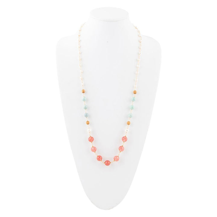 Watermelon Kiss Mint Jasper Golden Long Necklace