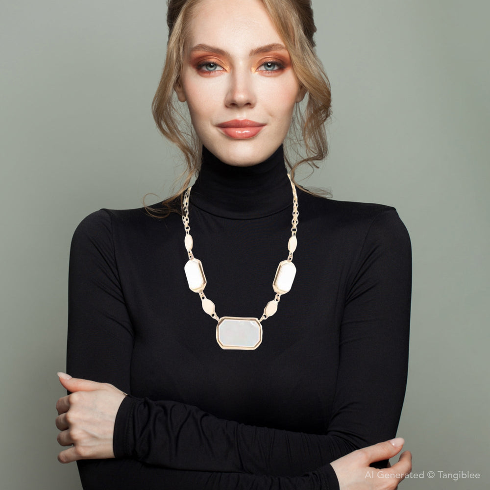 White Mother of Pearl and Golden Bronze Statement Necklace from KADOU Boutique