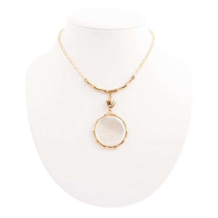 White Mother of Pearl Golden Statement Pendant Necklace