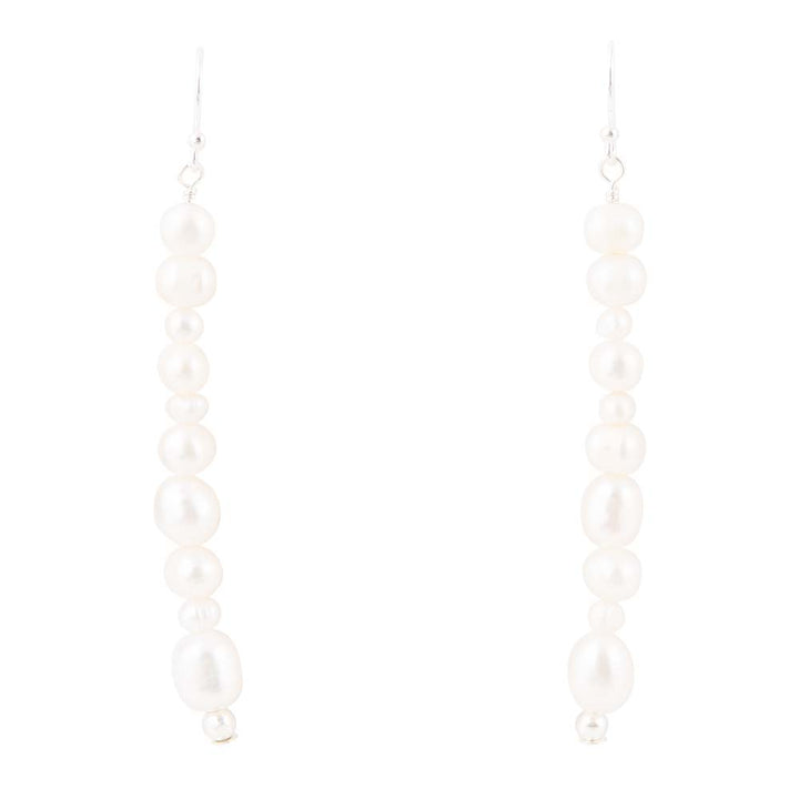 White Pearl Linear Sterling Silver Drop Earrings