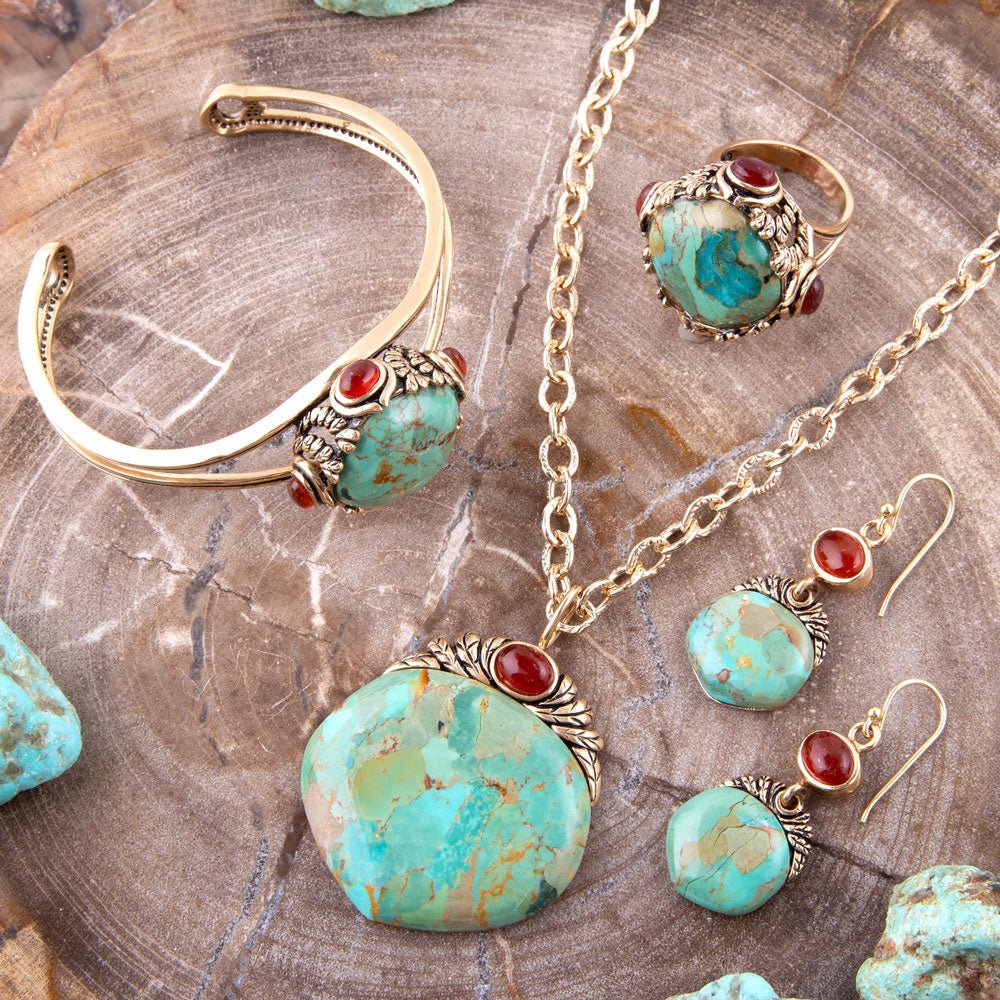 Wilder Turquoise Carnelian and Bronze Cuff Bracelet from KADOU Boutique