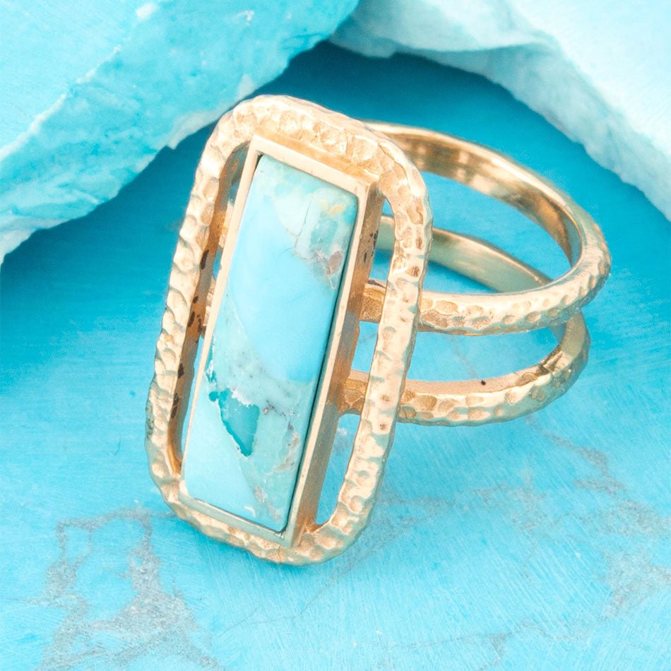 Willa Blue Turquoise Golden Statement Ring from KADOU Boutique