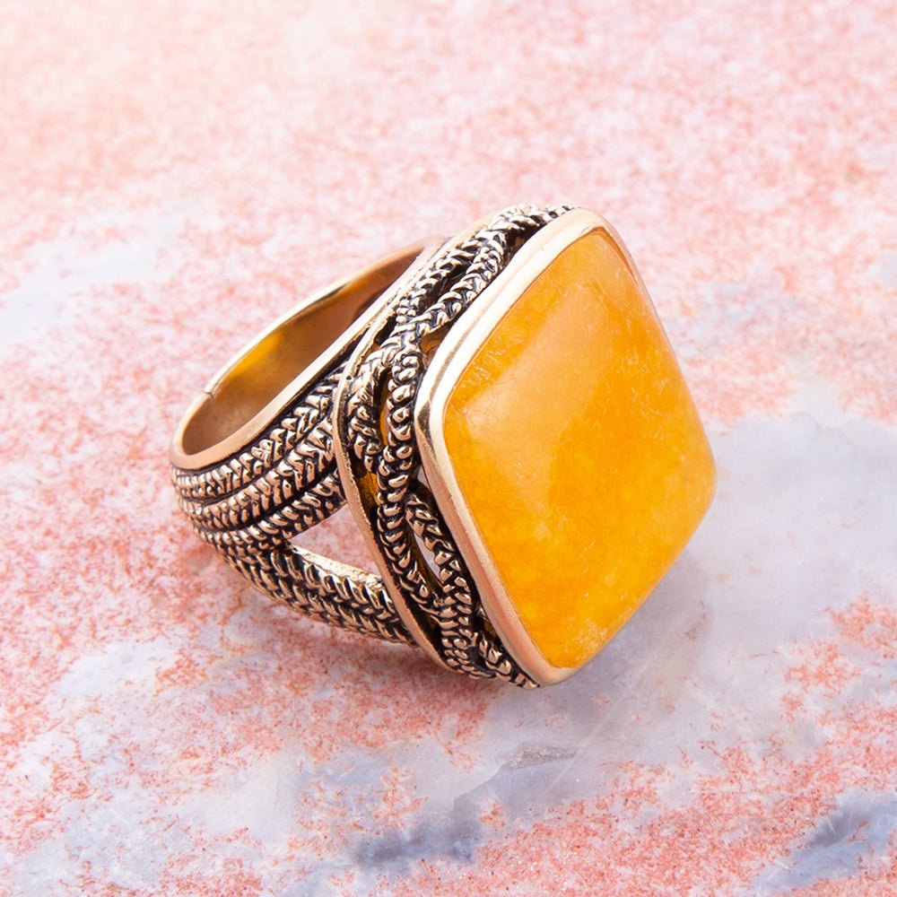 Yellow Agate and Golden Statement Ring from KADOU Boutique