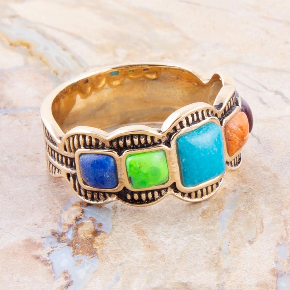 Zion Blue Turquoise Colorful Golden Ring from KADOU Boutique