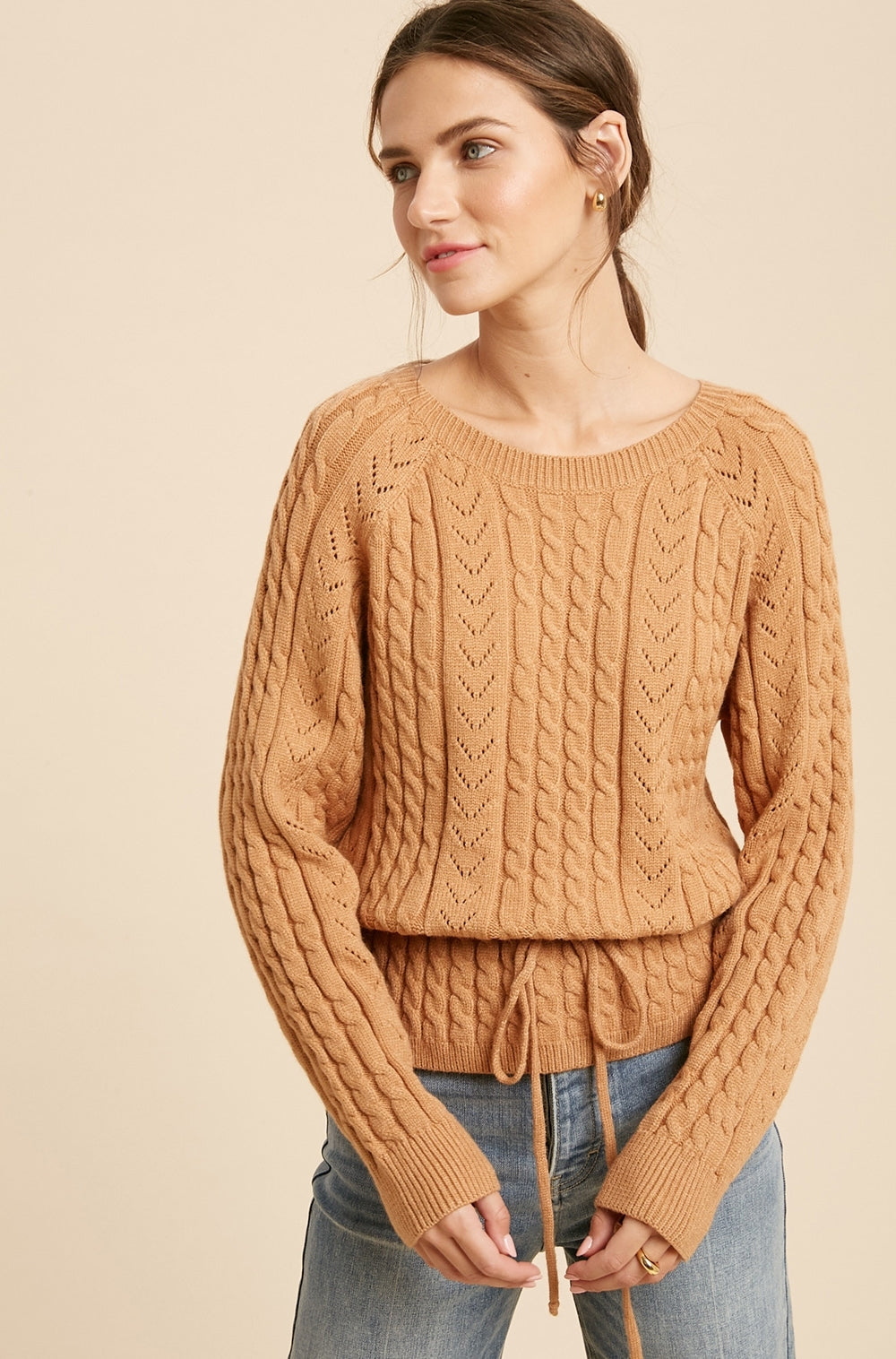 Drawstring on sale knit sweater