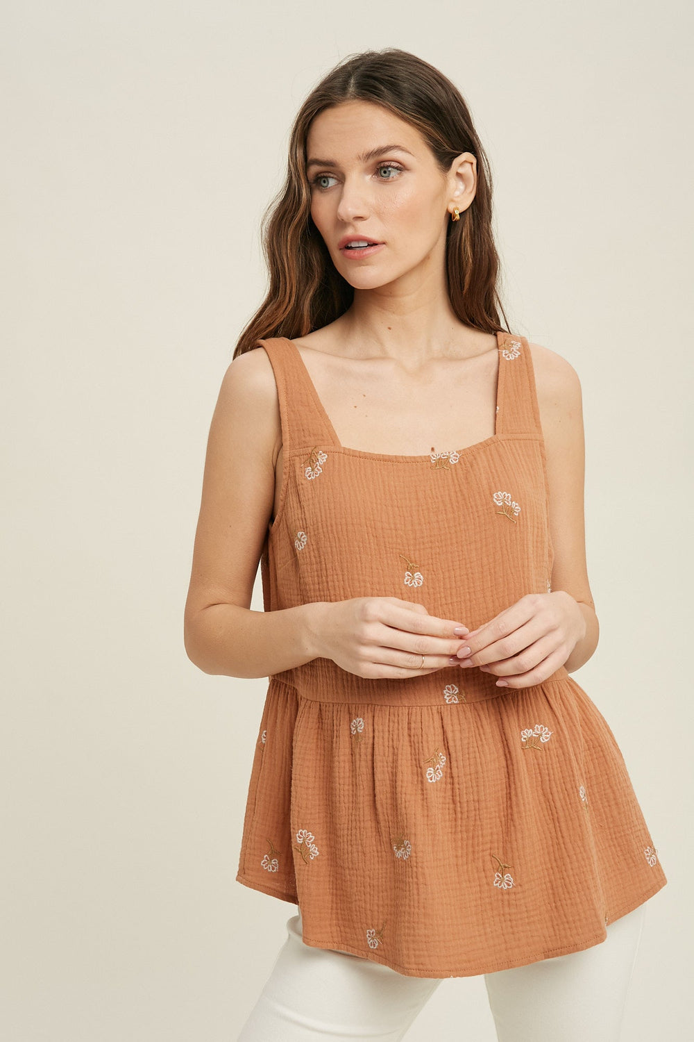 Floral embroidered sleeveless cotton top from KADOU Boutique