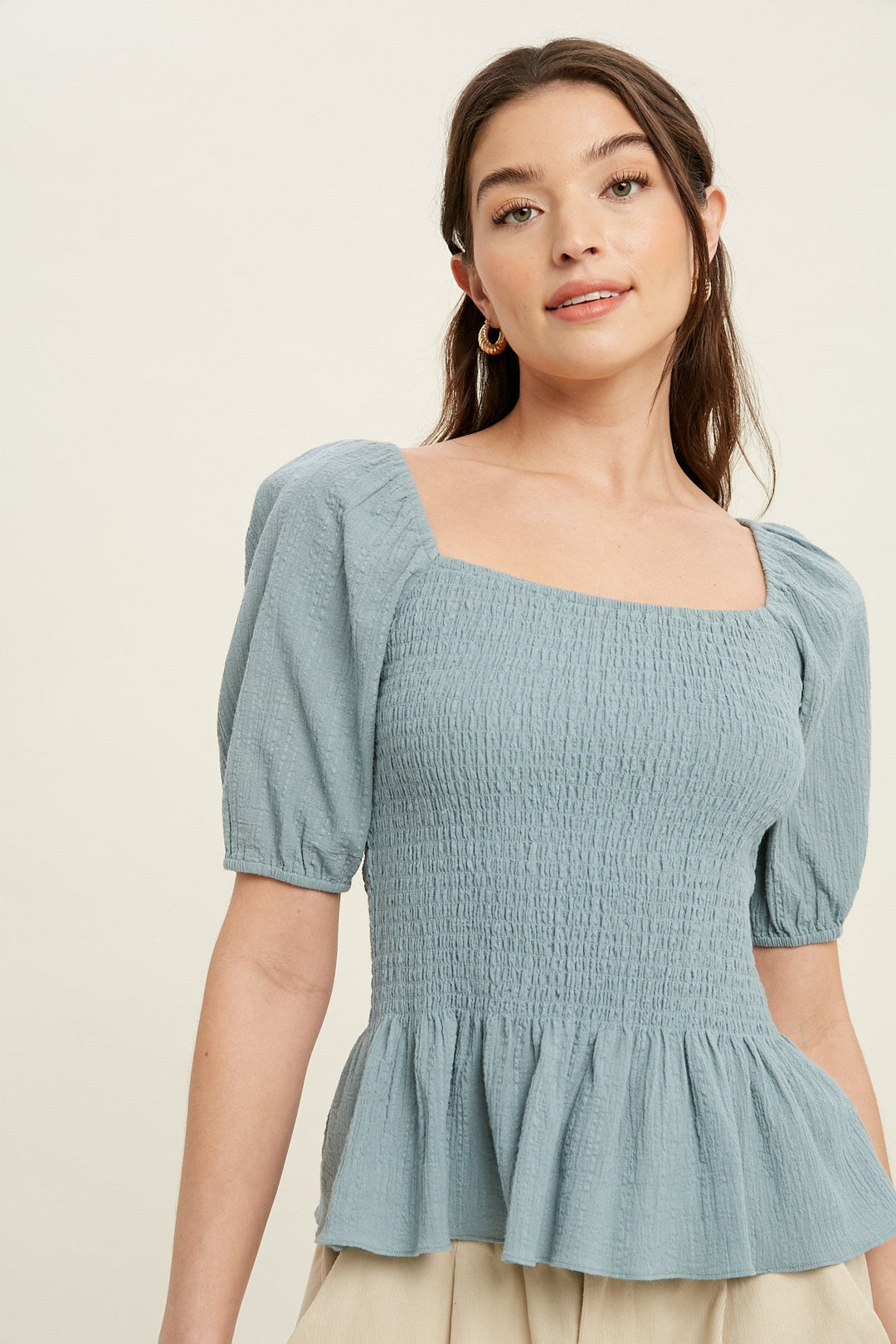 Cotton Gauze Puff Sleeve Top