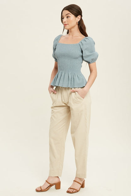 Cotton Gauze Puff Sleeve Top