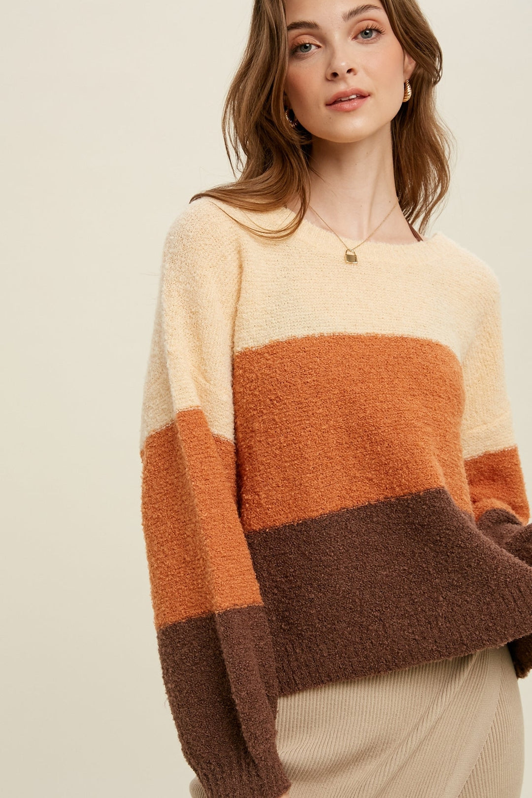 Colorblock Balloon Sleeve Sweater.