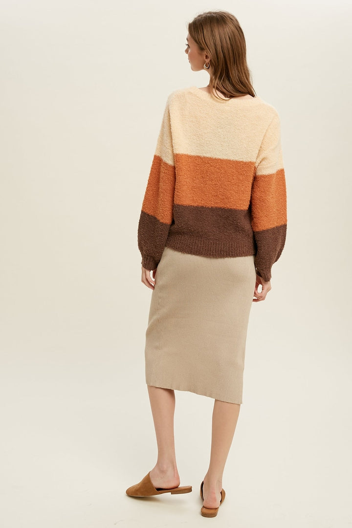 Colorblock Balloon Sleeve Sweater