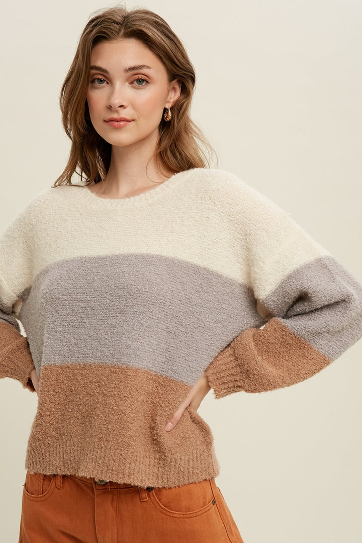 Colorblock Balloon Sleeve Sweater.