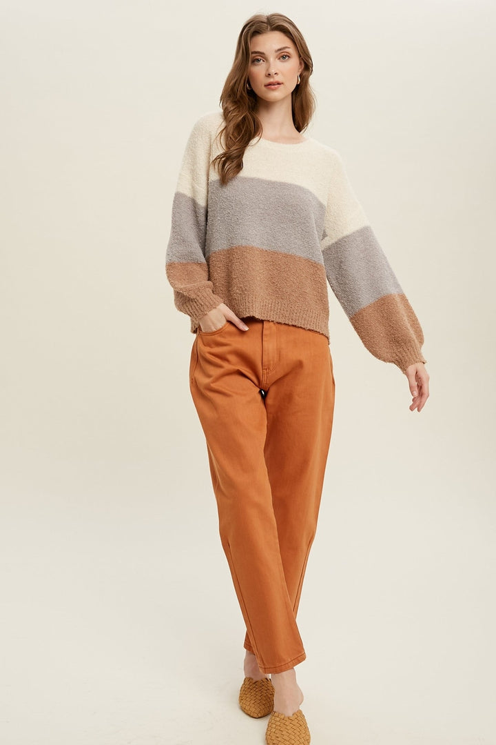 Colorblock Balloon Sleeve Sweater from Kadou.shop