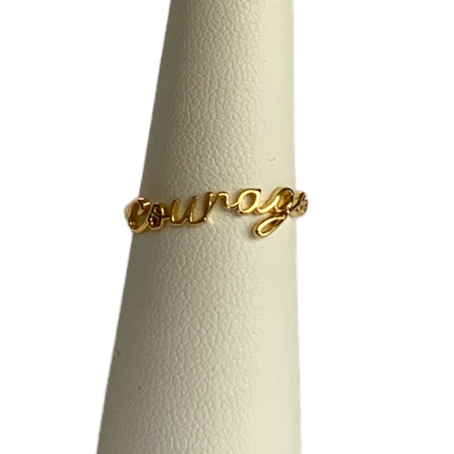 Courage Dainty Gold Script Ring