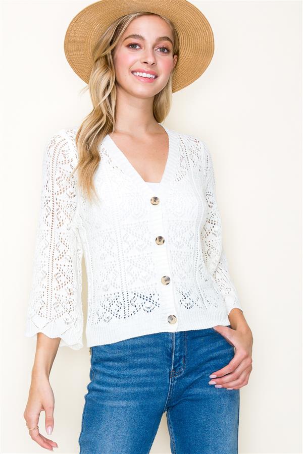 The Crochet Summer Cardigan in off-white color. At KADOU Boutique. Free shipping.