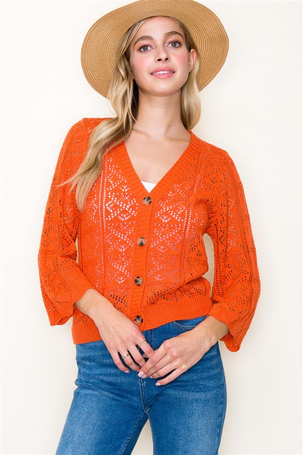 Crochet Summer Cardigan in dark orange color. At Kadou Boutique.